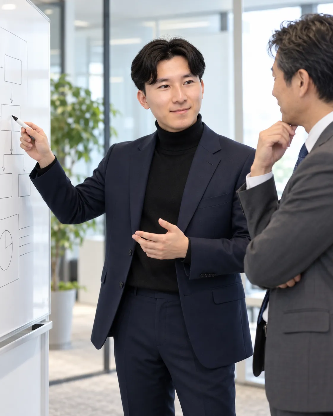 ホワイトボードで業務を整理し、必要な部分だけを選ぶ打合せ
